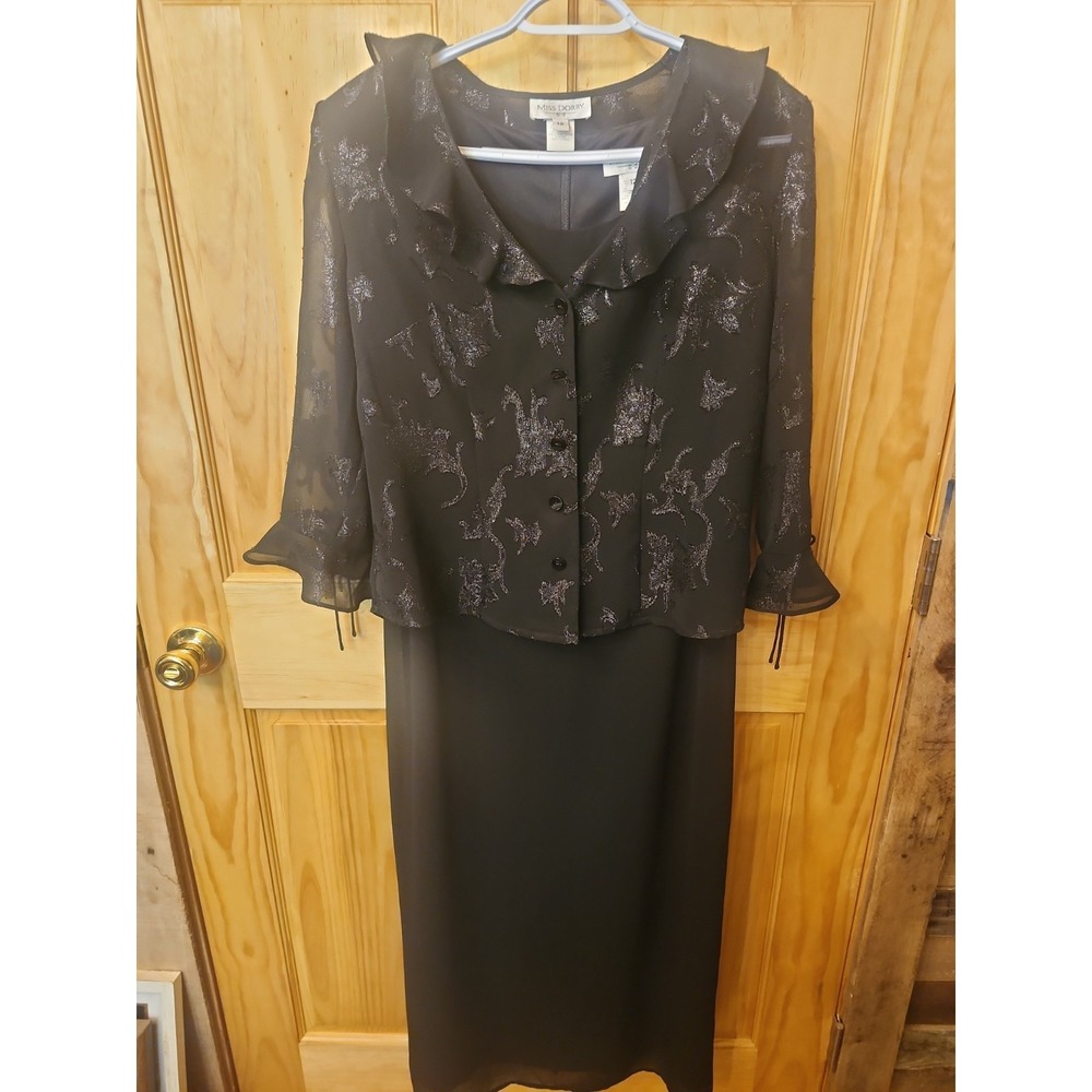 Vintage Miss Dorby Dress Black With Glitter Jacket Overlay Shoulder Pads Size 12
